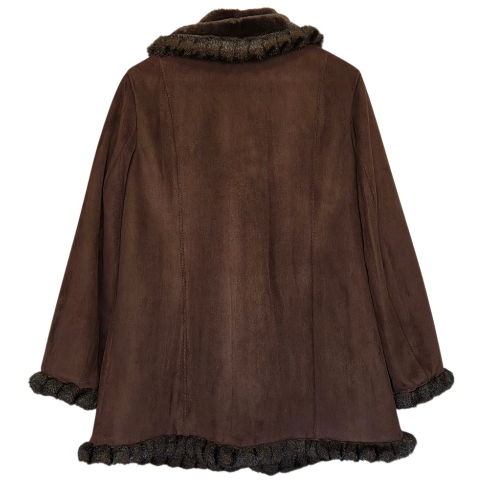 Jones New York Brown Vegan Suede Y2K Faux Fur Lined Coat Large Penny Lane - Picture 3 of 13